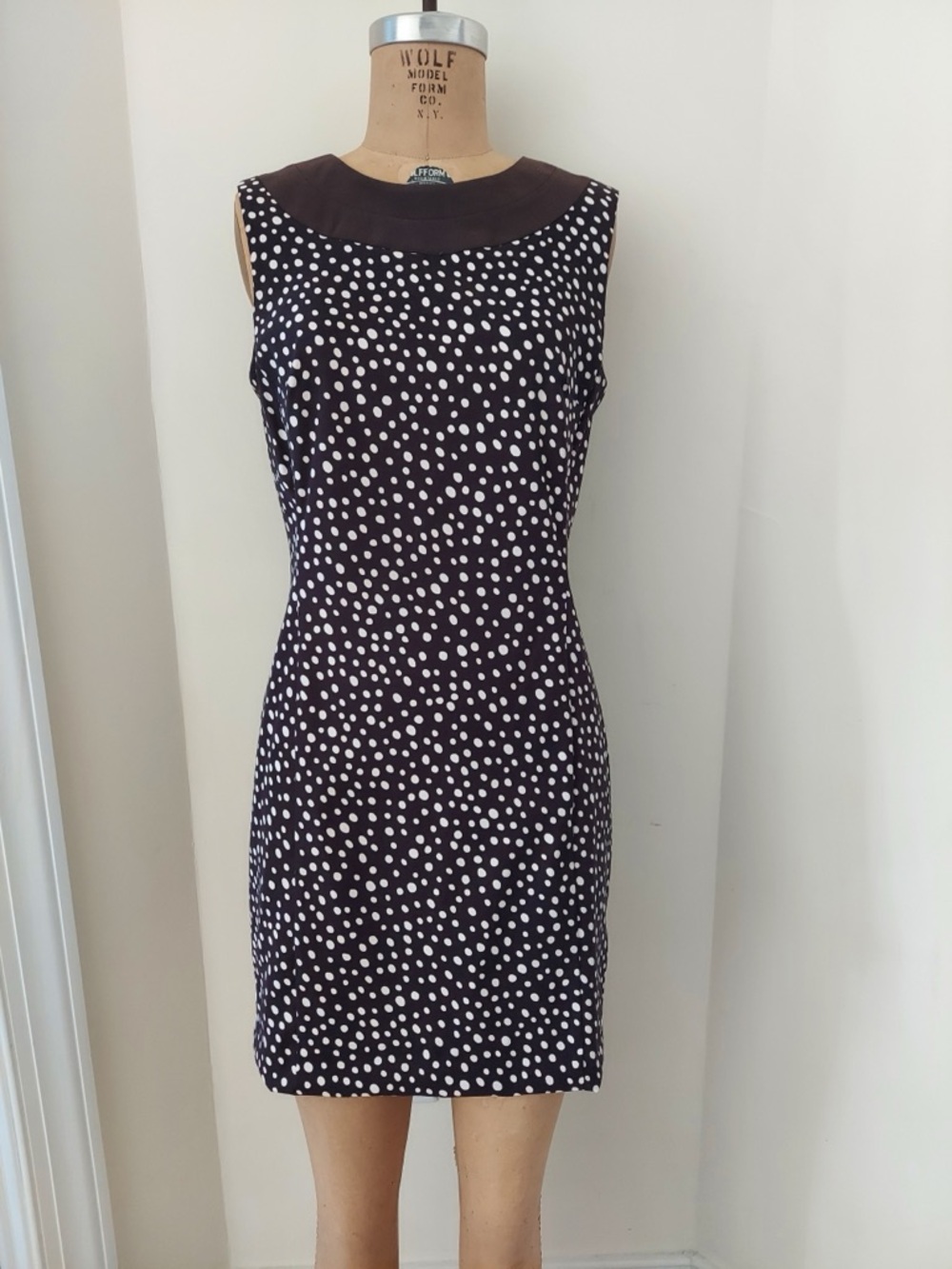 Dress Barn Brown and Cream Polka Dot Sleeveless Shift Dress